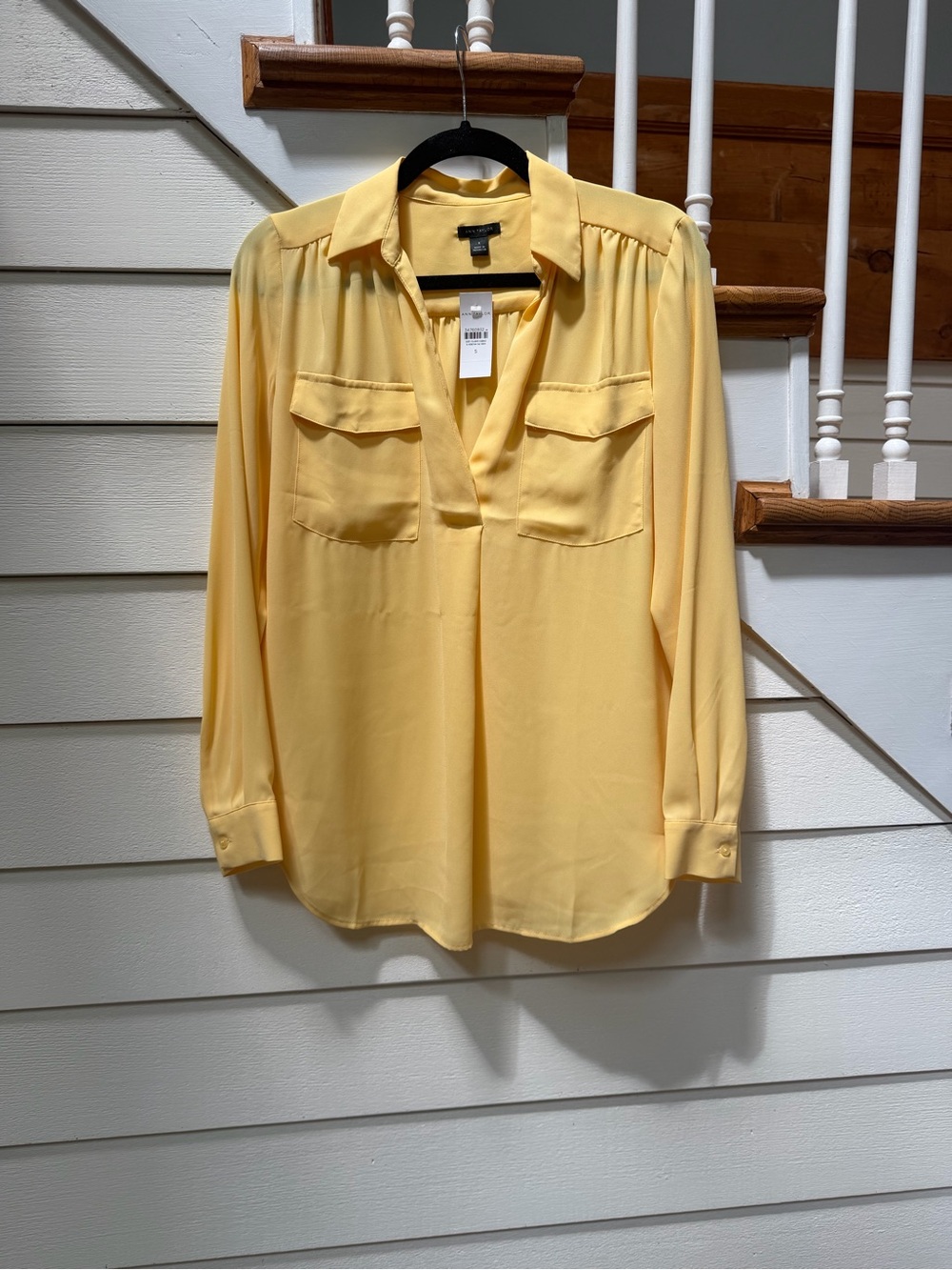 Ann Taylor Women's Yellow Camp Split-Neck Button Cuff Blouse